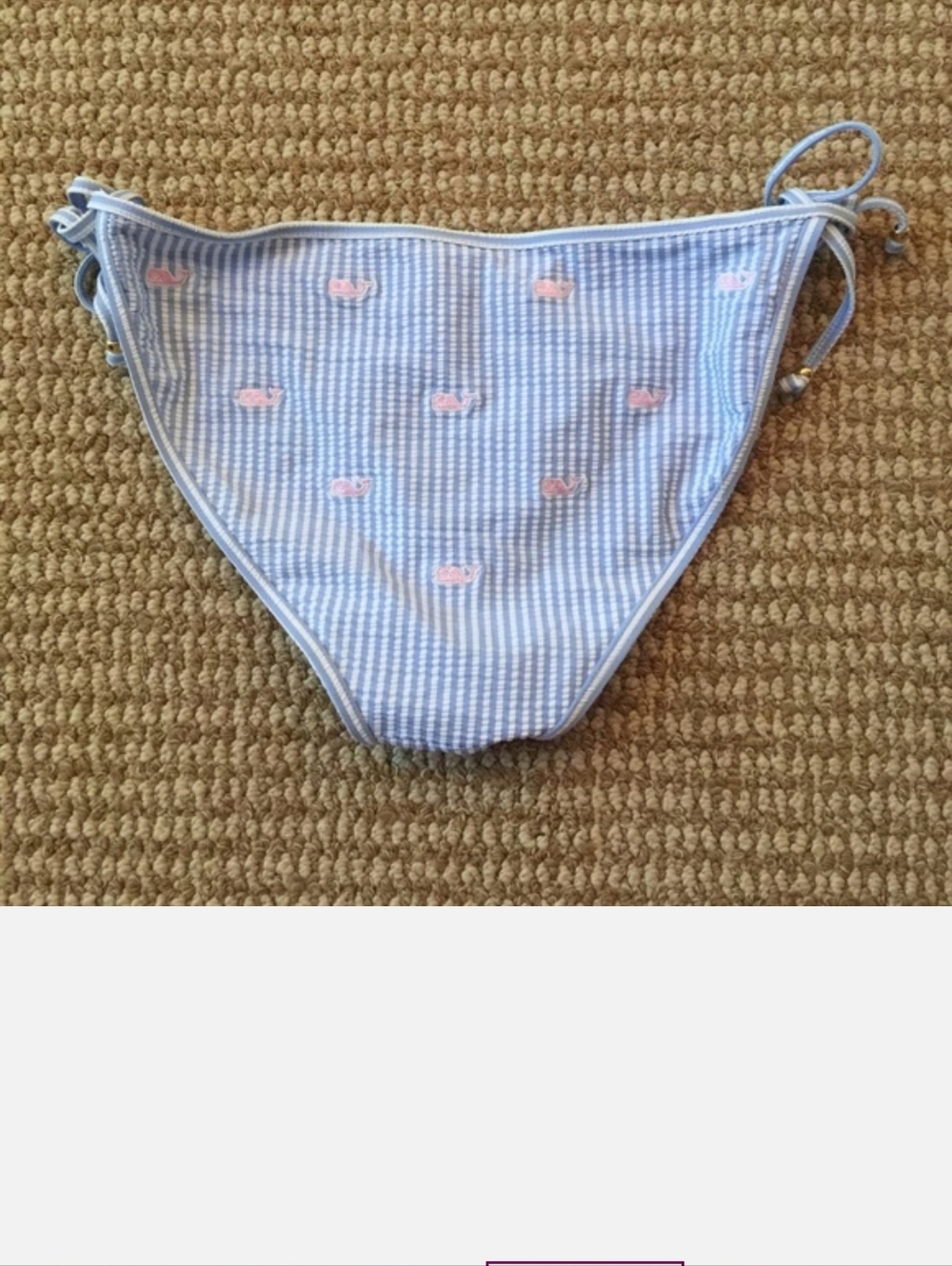 Vineyard Vines Blue/White Seersucker Pink Whales Bikini Bottoms ONLY SZ Med - Picture 4 of 7